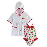 Baby Buns Toddler Girl's Cherry Print Swimsuit with Terry Robe