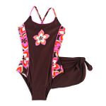 Malibu Dream Girl Girl's Pretty Plus Flower Racer Back Swimsuit with Side Skirt