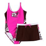 Zero Xposur Girl's Pretty Plus Cactus Flower Swimsuit with Skirt