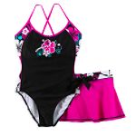 Zero Xposur Girl's Pretty Plus Flower Power Swimsuit with Skirt