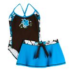 Zero Xposur Girl's Pretty Plus Flower Power Swimsuit with Skirt