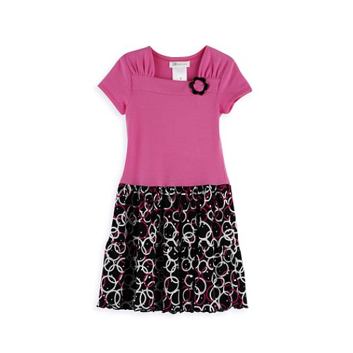 Ashley Ann Girl's 4-6x Short Sleeve Dress with Foil Dot Circle Print Skirt
