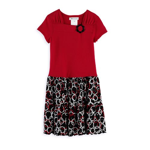 Ashley Ann Girl's 4-6x Short Sleeve Dress with Foil Dot Circle Print Skirt