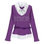 Canyon River Blues Girl's Plus Long Sleeve Layered Argyle with Woven Top & Belt