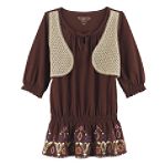 Disney Wizards of Waverly Place Girl's 7-16 Peasant Top with Crochet Vest