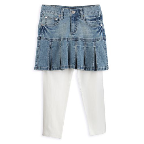 Vanilla Star Girl's 7-16 5-Pocket Pleated Denim Mini Skirt with Leggings
