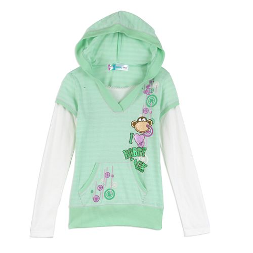 Bobby Jack Girl's 7-16 Long Sleeve Striped V-Neck Hooded Top