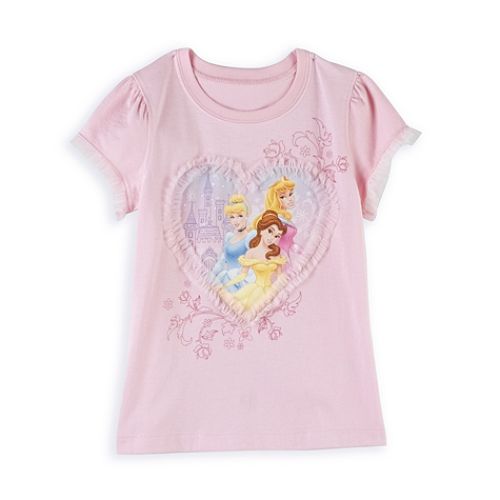 Disney Princess Girl's 4-6x Short Sleeve 3 Princesses Heart Tulle Tee
