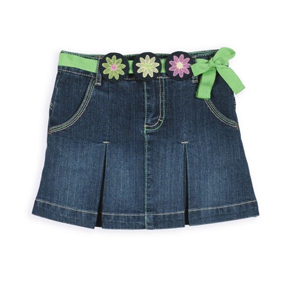 Paris Blues Girl's 4-6X Pleated Denim Scooter with Flower Tie Belt