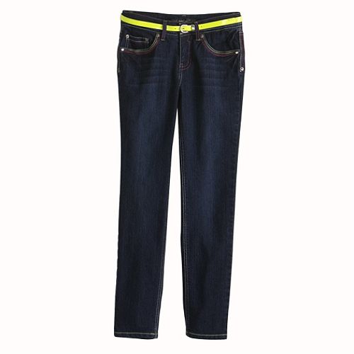 Stargate Apparel, Inc Girl's 7-16 Skinny Jean with Neon Yellow Belt
