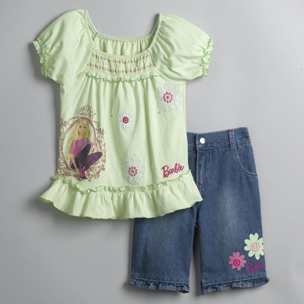 Barbie Girl's 4-6x Peasant Top & Denim Bermuda Shorts Set