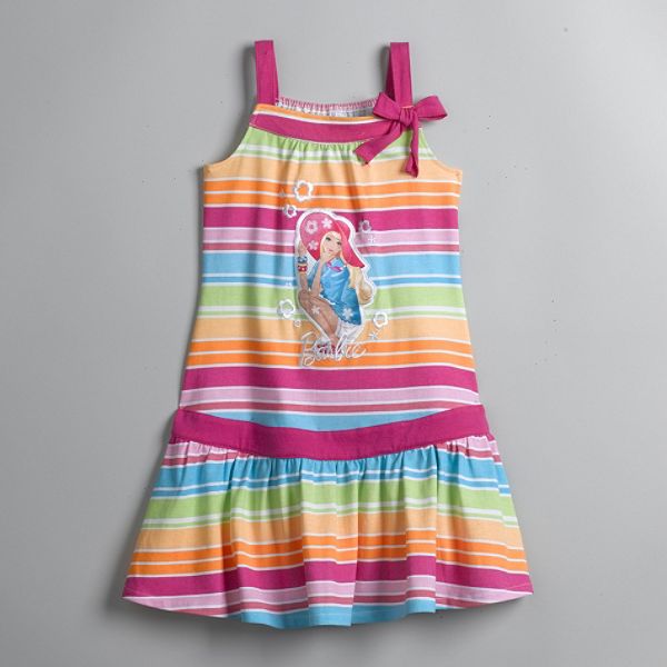 Barbie Girl's 4-6x Sleeveless Striped Knit Dress