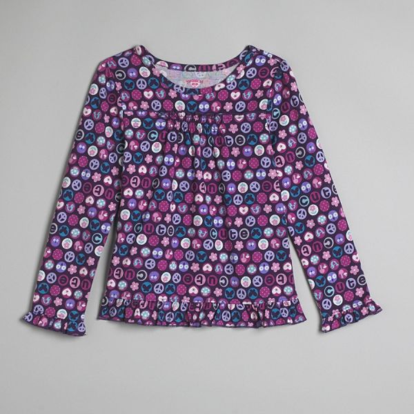 Toughskins Girl's 4-6x Long Sleeve Printed Babydoll Top