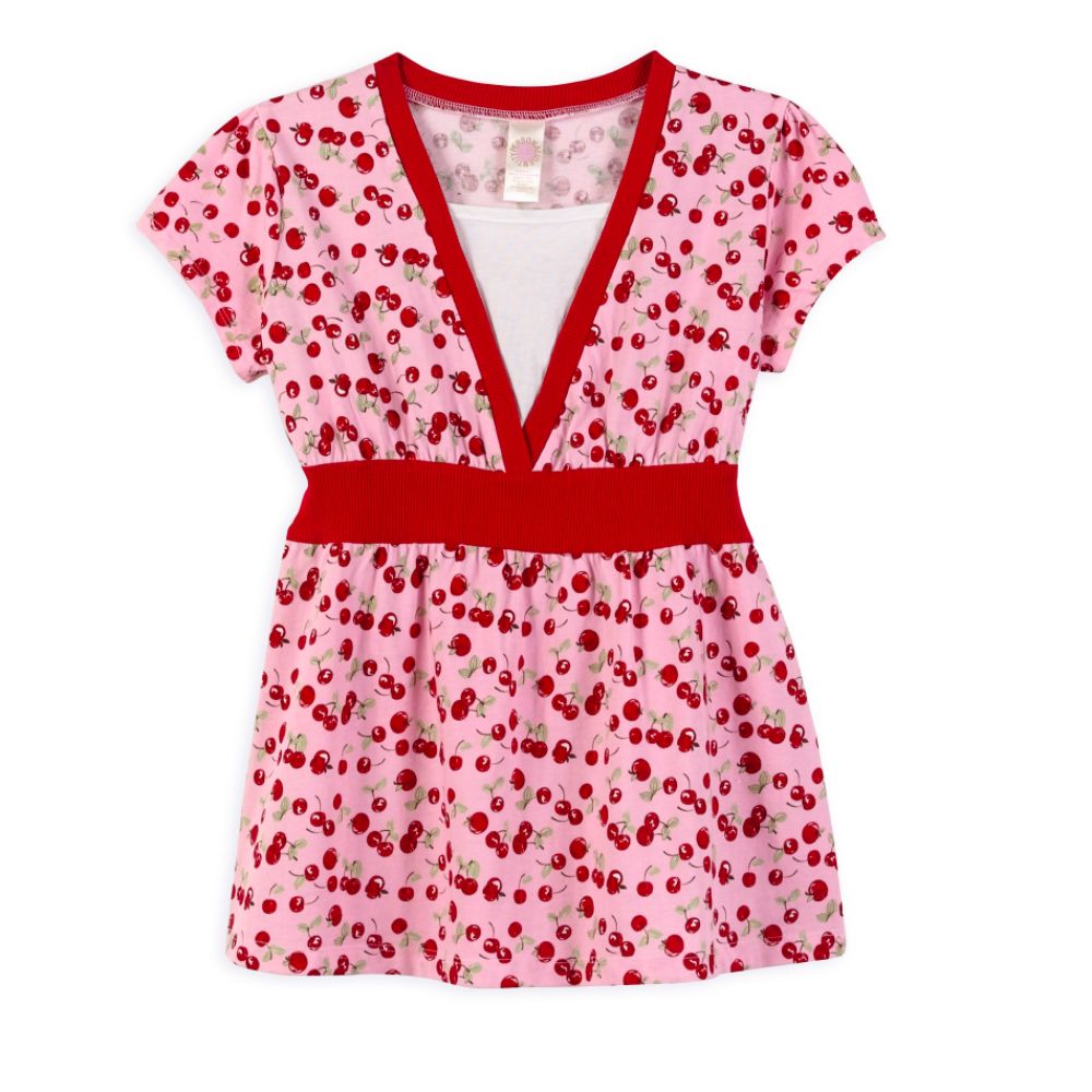 Canyon River Blues Girl's 7-16 Short Sleeve Layered Tunic with Cherry Print