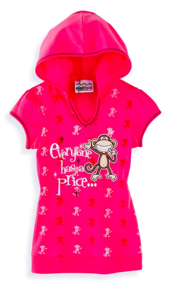 Bobby Jack Girl's 7-16 Short Sleeve Hoodie, "Everyone Has A Price" Screen