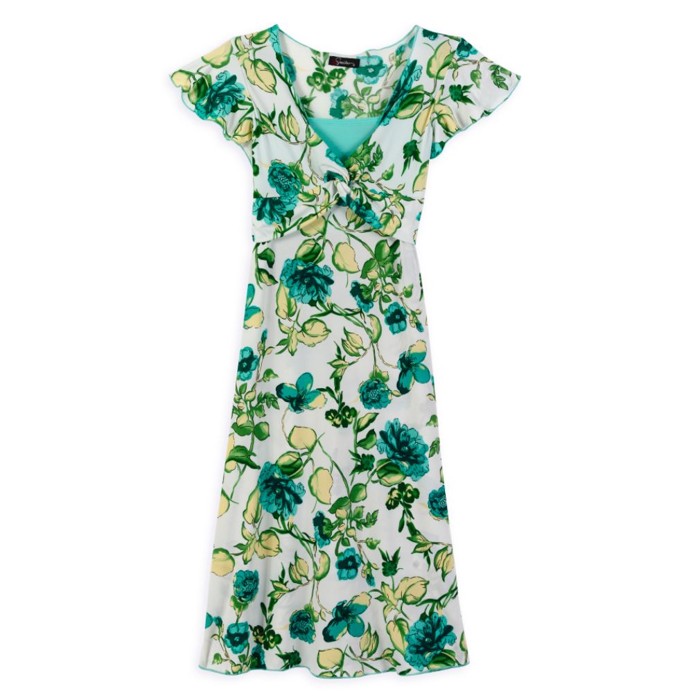 Speechless Girl's 7-16 Flutter Sleeve Mid-Calf Dress, Twist Front with Inset
