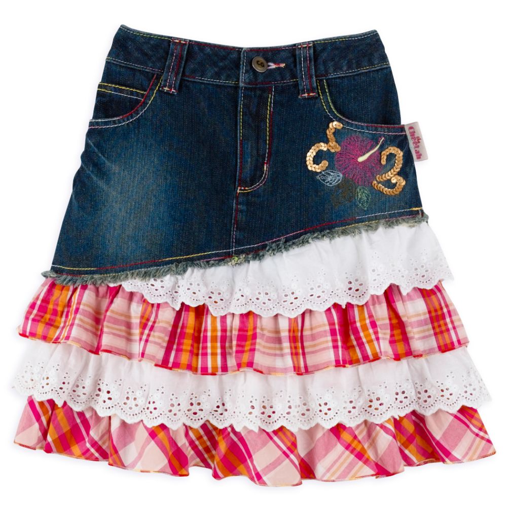 The Cheetah Girls Girl's 7-16 Plus Denim Skirt with Plaid and Eyelet Ruffles