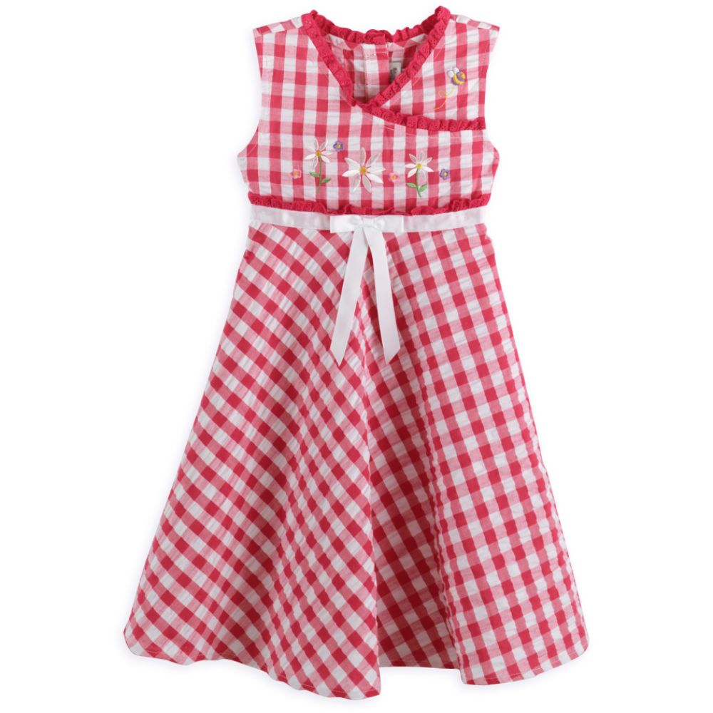 Youngland Girl's 4-6X Sleeveless Seersucker Sundress with Eyelet Trim, Flare Skirt