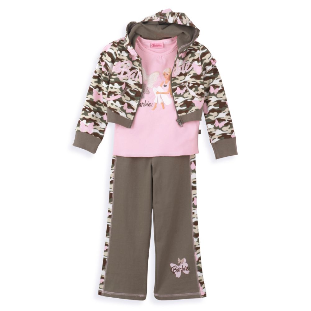 Barbie Girl's 4-6X 3-Piece Set - Short Sleeve Screen Tee, Long Sleeve Hooded Zip Front Crop Jacket