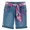 Girl's Plus Denim Bermuda, Cuffed, Embroidered