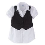 Personal Identity Girl's 7-16 Woven Top with Shadow Stripe Vest