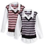 Personal Identity Layered Striped Rhinestone-Detail Vest with Woven Collar & Sleeves