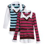 Personal Identity Girl's 7-16 Striped Belted Knit Top with Woven Collar