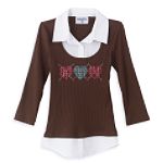 Personal Identity Girl's 7-16 Heart Argyle Belted Layered Knit Top with Woven Collar