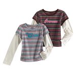 Toughskins Girl's 4-6X Long Sleeve Striped Layered Top with Applique