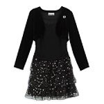Amy's Closet Girl's Plus Glitter Dot Triple Tier Rumba Dress with Velvet Bolero