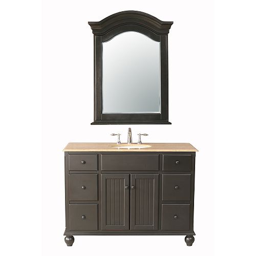 Stufurhome 48 Alvina Single Sink Vanity With Traverntine Marble Top and Mirror - GM-6115-48-TR Best Price