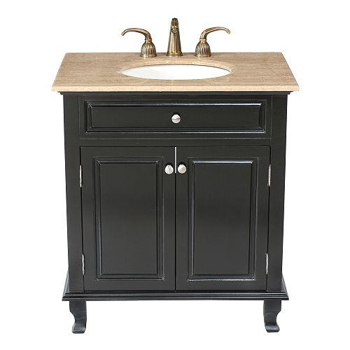 Stufurhome 32 Seville Single Bathroom Black Vanity With Traverntine Marble Top - GM-3315-32-TR Best Price