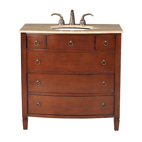 Stufurhome 36 Augustine Single Sink Bathroom Vanity With Traverntine Marble Top - GM-2201-36-TR Best Price