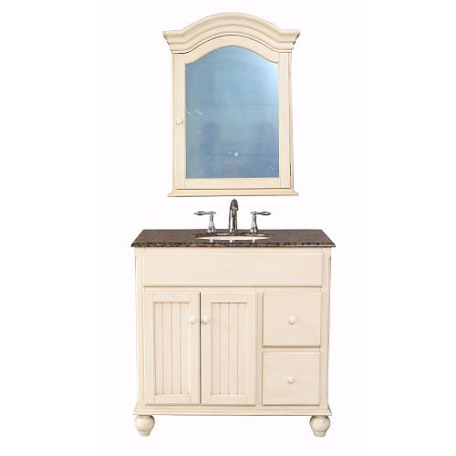 Stufurhome 36 Snow White Single Sink Vanity With Baltic Brown Marble Top And Mirror - GM-6114-36-BB Best Price
