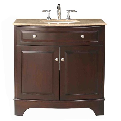 Stufurhome 36 Amanda Single Sink Vanity With Traverntine Marble Top - GM-6121-36-TR Best Price