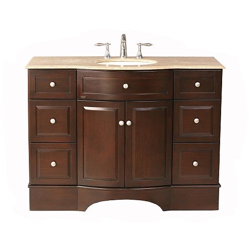 Stufurhome 48 Lotus Single Sink Vanity With Traverntine Marble Top - GM-6123-48-TR Best Price