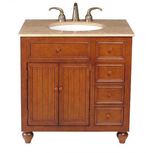 Stufurhome 36 Mary Single Sink Vanity With Traverntine Marble Top - GM-2214-36-TR Best Price