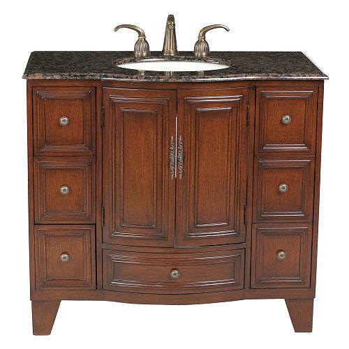 Stufurhome 40 Grand Cheswick Single Sink Vanity With Baltic Brown Marble Top - GM-2206-40-BB Best Price