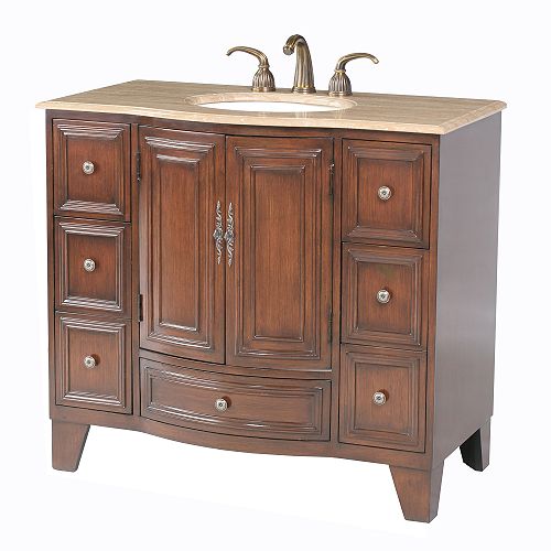 Stufurhome 40 Grand Cheswick Single Sink Vanity With Traverntine Marble Top - GM-2206-40-TR Best Price
