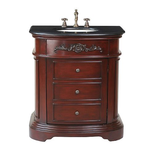 Stufurhome 32 Old Classic Dark Cherry Single Sink Vanity With Black Galaxy Granite Top - GM-2210-32-BG Best Price