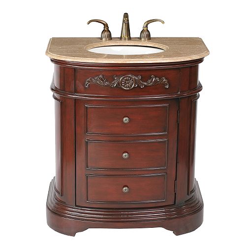 Stufurhome 32 Stella Single Sink Vanity With Traverntine Marble Top - GM-2210-32-TR Best Price