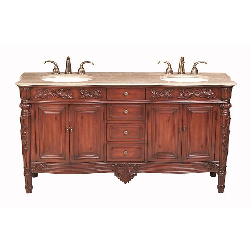 Stufurhome 67 Alexandria Double Sink Bathroom Vanity With Traverntine Marble Top - GM-3003-67-TR Best Price