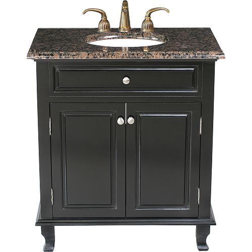 Stufurhome 32 Seville Single Bathroom Black Vanity With Baltic Brown Marble Top - GM-3315-32-BB Best Price