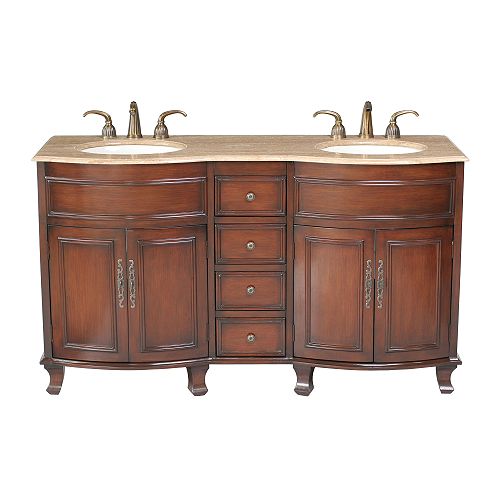 Stufurhome 62 Winslow Double Sink Vanity With Traverntine Marble Top - GM-3316-62-TR Best Price