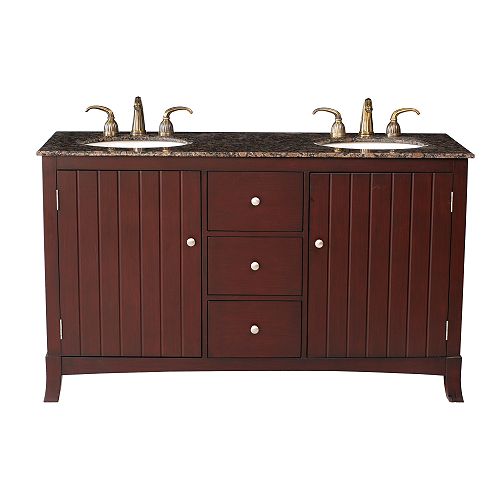 Stufurhome 60 Alexis Double Sink Vanity With Baltic Brown Marble Top - GM-3320-60-BB Best Price