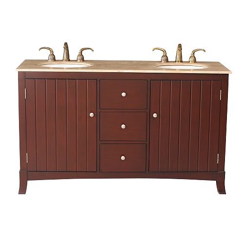 Stufurhome 60 Alexis Double Sink Vanity With Traverntine Marble Top - GM-3320-60-TR Best Price