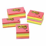 3M Post-it Notes, 3"x3",5/PK, Citrus/Watermelon/NeonOE/GN/PK