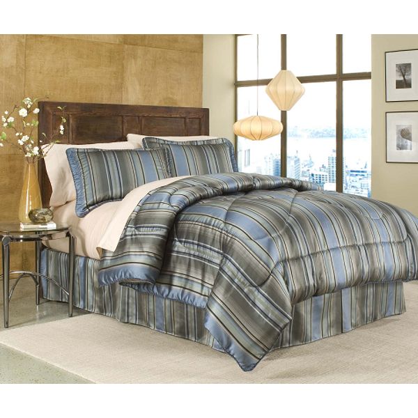 Divatex Queen Blue Stripe 4 Piece Jaquard Comforter Set