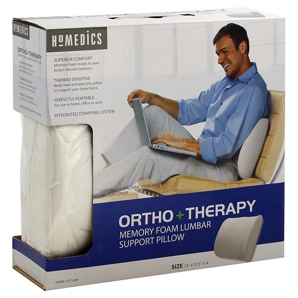 HoMedics Ortho+Therapy Pillow, Memory Foam Lumbar Support, 1 pillow
