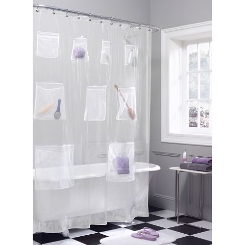 Colormate Mesh Pockets Frosted Peva Shower Curtain